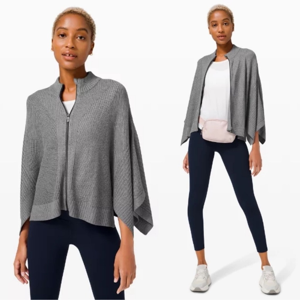 Lululemon “Softer Still” Cashlu Poncho/Cape/Cardigan in Heathered Asphalt Gray